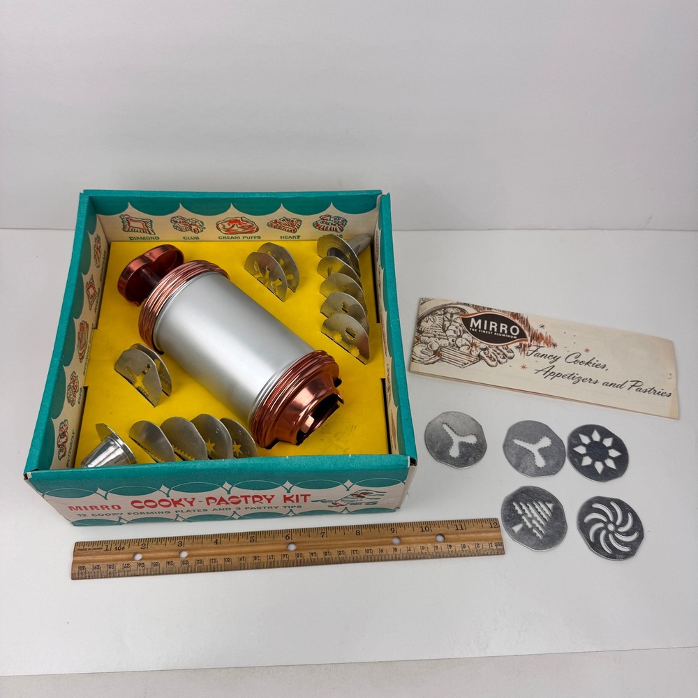 Vtg Retro Mirro Aluminum Cooky Pastry Kit Fancy Cookies Appetizers Pastries READ